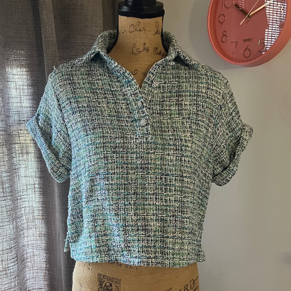 Zara Green Tweed Crop Top